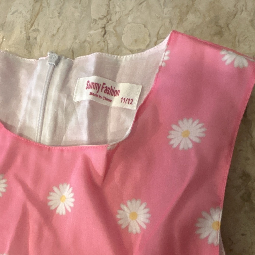 Sunny Fashion Girls Easter Dress M Pink Daisy Bunny Egg Hunt No Belt Worn Once - Picture 4 of 8